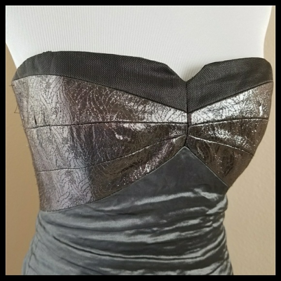 NICOLE MILLER METALLIC RUFFLE HEM STRAPLESS DRESS - Picture 3 of 8